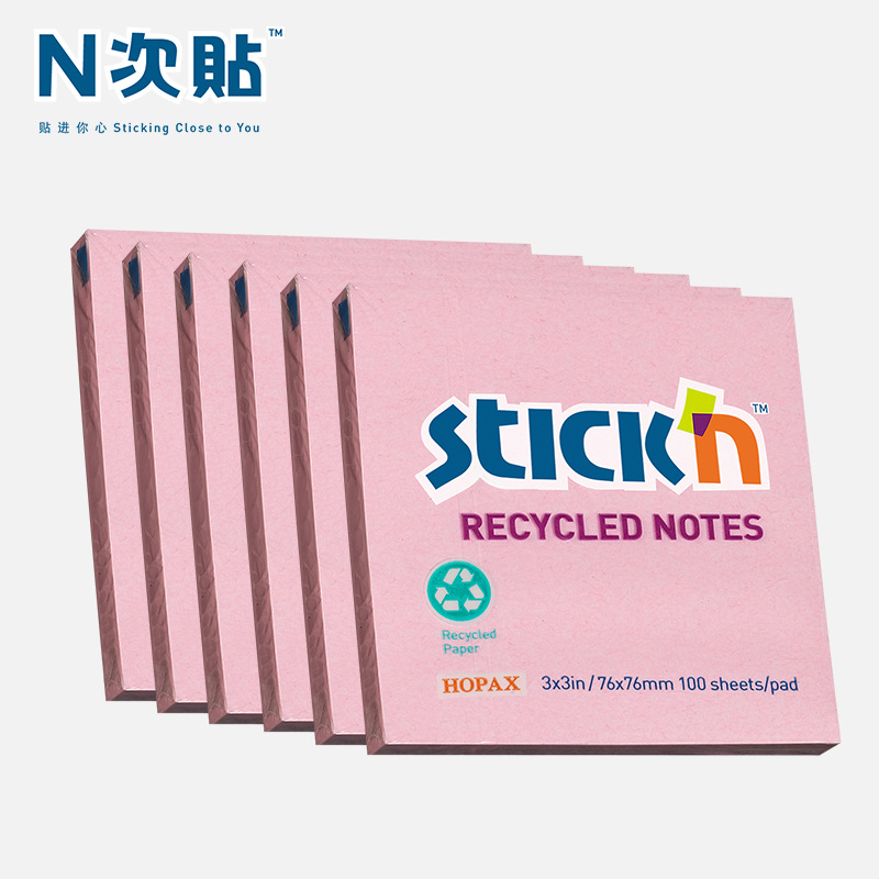 친환경 재활용 종이 포스트잇 6팩 76*76mm 접착식 방명록 600매 핑크 36506-J6