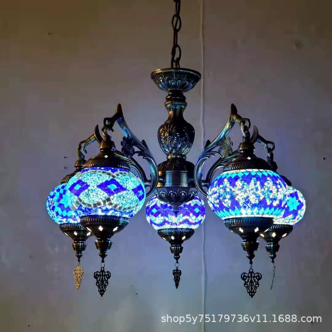 Мозаичная люстра в турецком стиле, handmade витраж, E27, Ø52–56 × 90 см