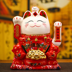 Dehua Ceramic Automatic Swing Lucky Cat Ornament for Store Opening, Relocation Gift, Cashier Desk Money Cat