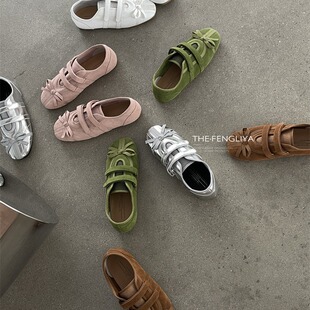 South Korea Flat Sports Casual Shoes 2024 Summer Genuine Leather Fashion Mary Jane Shoes Single-Layer Shoes Bow Dexun Shoes for Women