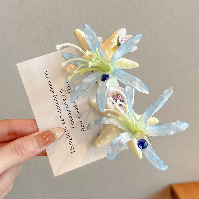 Ocean Series Sea Star Flower Horquilla Sweet Girl Hot Girl Super Fairy Clip lateral Tour de playa Ambiente de vacaciones Tocar tarjeta de fotos