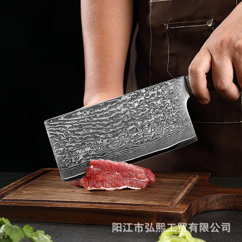 Damasco cuchillo cocina hogar cuchillo de cocina Chef corte de carne cuchillo de cocina multi-capa patrón de acero transfronterizo Yangjiang cuchillo de verduras