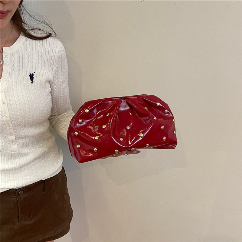 Plegado versátil punto de onda de moda simple bolso de cena de mujer estilo de la República de China retro ocio de alto grado temperamento bolso de mano