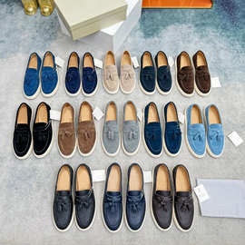 反绒乐福鞋真皮便士懒人平底流苏一脚蹬男鞋四季休闲皮鞋豆豆鞋潮