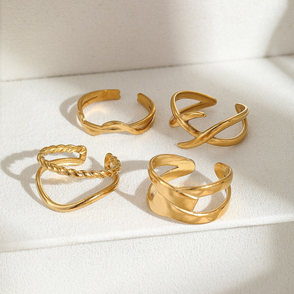 Stainless Steel Fashion Geometric Ring Set for Men and Women, Versatile, Simple, Irregular, Personalized Opening, Adjustable Ring