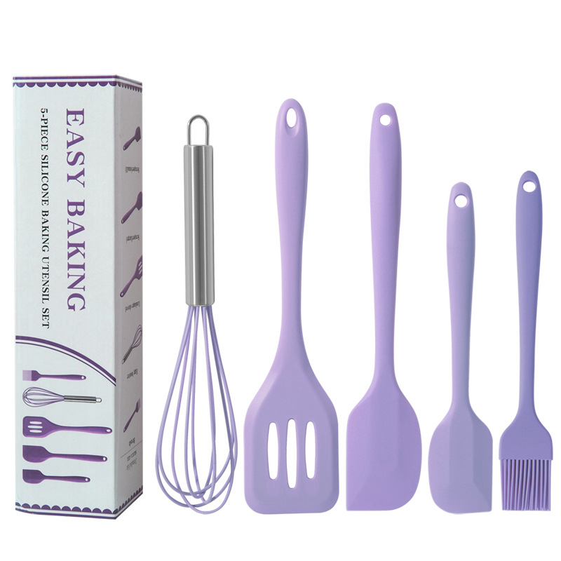 Espátula de silicona, raspador, brocha, batidor de huevos, juego de utensilios de cocina de silicona de 5 piezas, juego de utensilios de cocina, utensilios para cocinar.