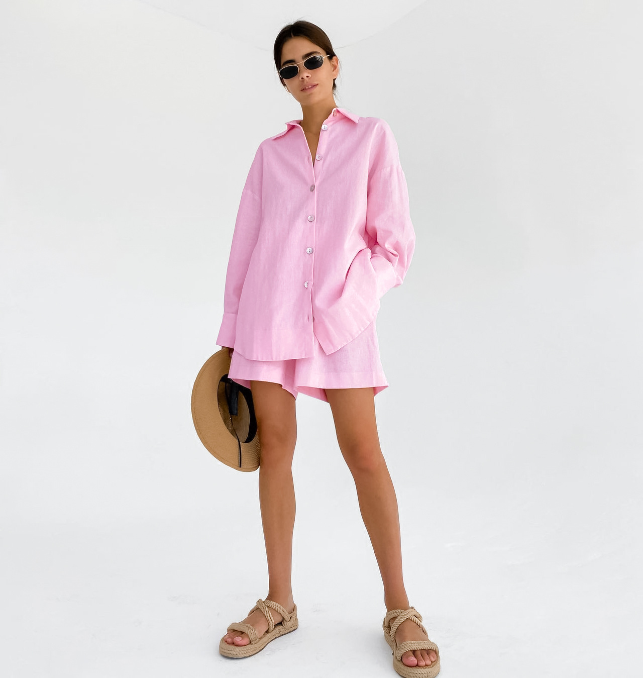 252g Weight Long Sleeve Sleeve Length Cotton Fabric Type Shorts Co-ord Set Sets Type 2 Pieces Set Quantity Daily Occasion Daily Women's Casual Solid Color Cotton Shorts Co-ord Set Shorts Sets
