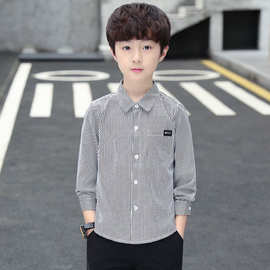 男童条纹衬衫洋气春秋新款韩版加绒儿童长袖衬衣薄款竖条纹儿童衫