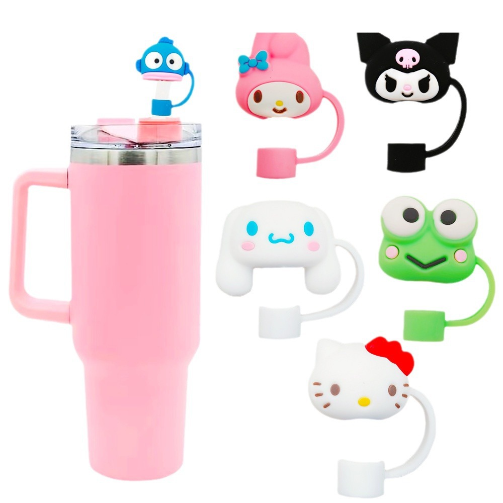 Cute Sanrio gran ojo rana 3D estereoscópica gorra de paja de polvo tapón de paja adecuado para accesorios de paja de 10mm reciclable