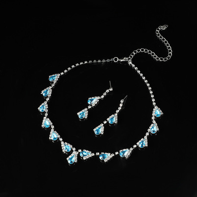 跨境热卖欧美新娘简约爪链水钻项链耳环首饰套装套链多色可选配饰