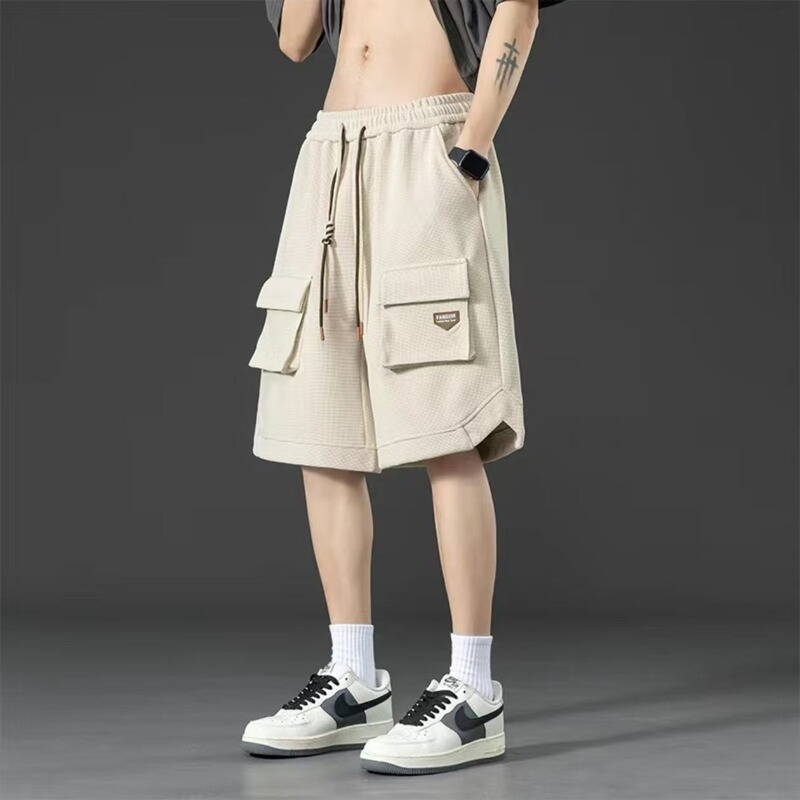 Men's Summer Work Shorts, Breathable, Thin, Loose Fit, Plus Size, American Style, Casual Sports, Straight-Leg, Knee-Length Shorts