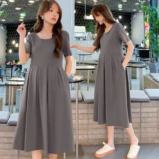 Maternity Wear Summer Skirt 2025 New Korean Style Fashionable Summer Sweet Age-Reducing Simple Pleated Maternity Dress