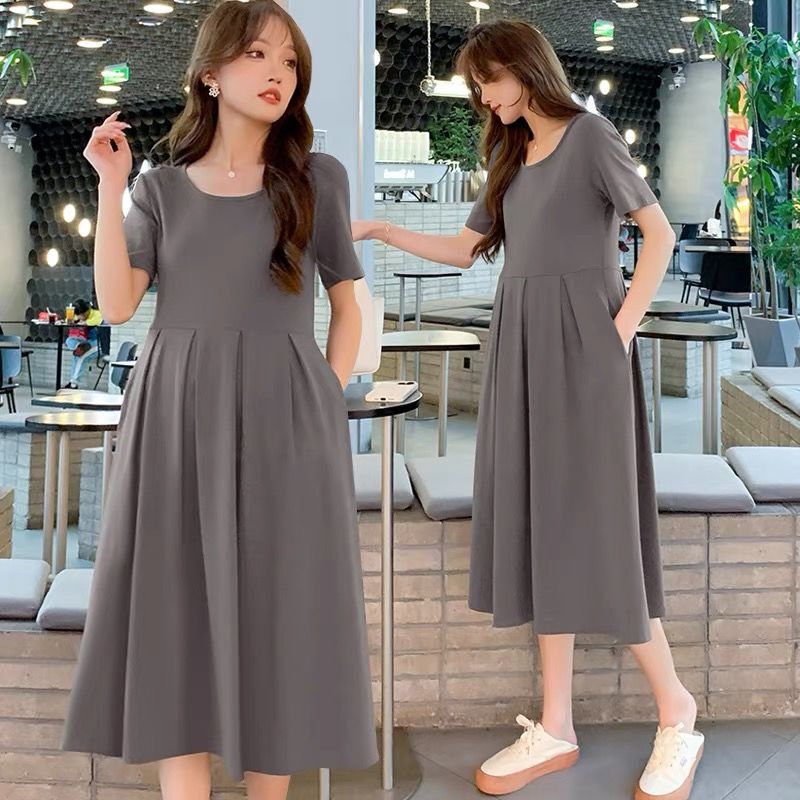 Maternity Wear Summer Skirt 2025 New Korean Style Fashionable Summer Sweet Age-Reducing Simple Pleated Maternity Dress