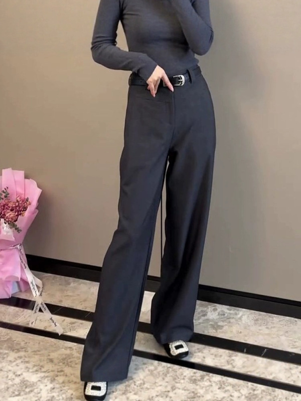 黑色西装直筒裤早春新款时尚女2025新款轻奢高级感遮肉显瘦阔腿裤|undefined