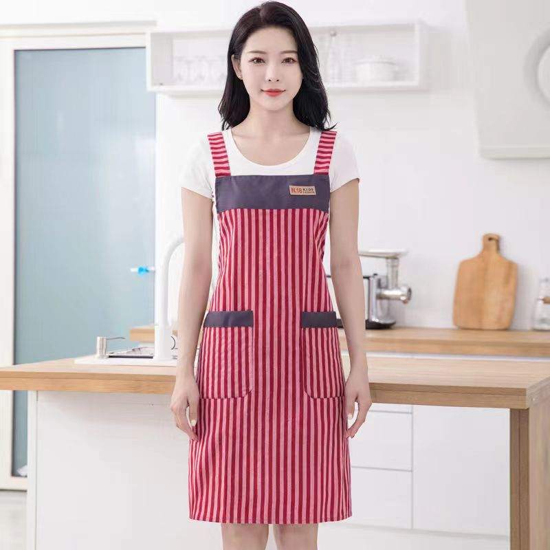 스트라이프 패션 서스펜더 앞치마 [버건디]