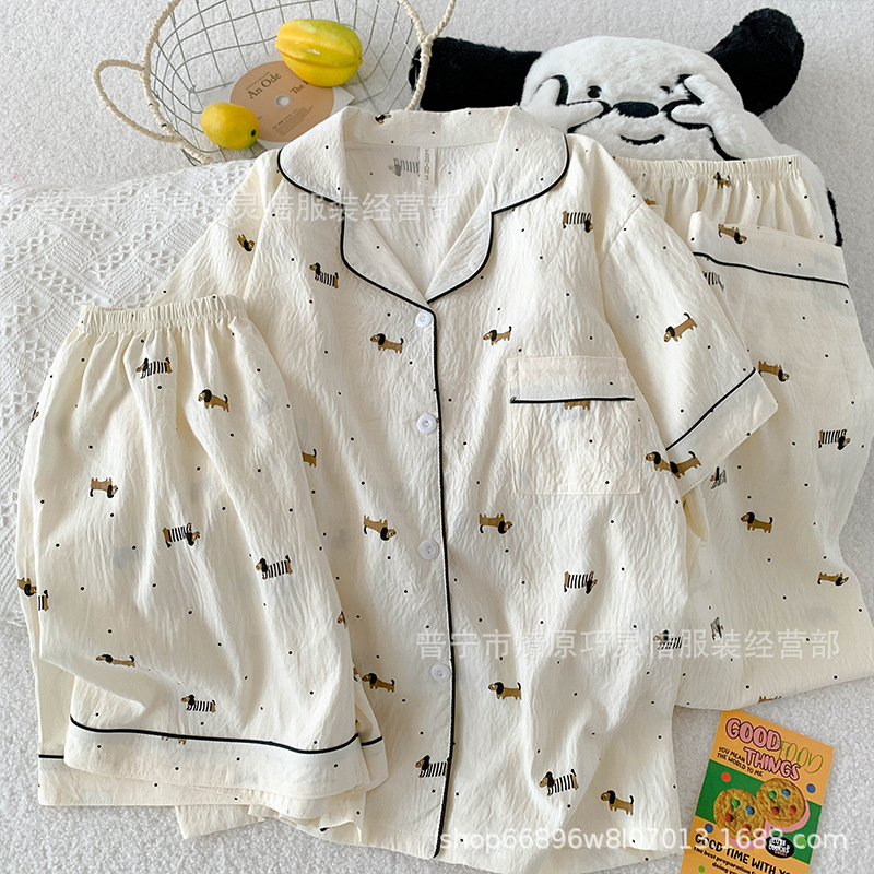 Pajamas de tres piezas de torta de oso para mujeres de verano, pantalones de manga corta, nubes de algodón adorable, viento en 2025 nueva ropa para el hogar