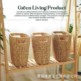 跨境柳条编织垃圾篮带手柄垃圾桶卧室浴室整理储物篮水葫芦编织筐