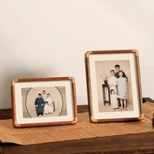 中式PVC薄款仿铜角相框摆台木质画框装裱六寸七寸八寸高级感特质