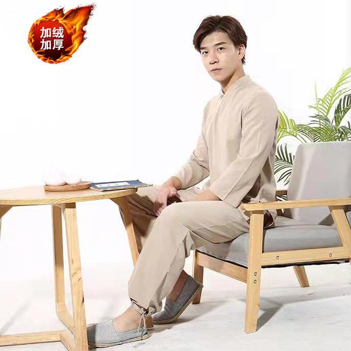棉麻禅修瑜伽服复古改良汉服套装男士太极居士打坐服茶道一件代发