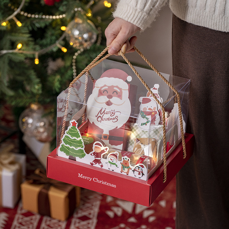 圣诞节透明手提礼品盒伴手礼礼物糖果围巾蛋糕平安夜苹果包装盒子