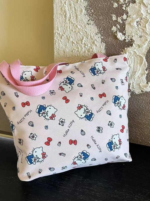 かわいいキティハンドバッグ大容量トートファッション漫画バッグ女性のかわいい多用途キャンバスバッグショルダー通勤|undefined