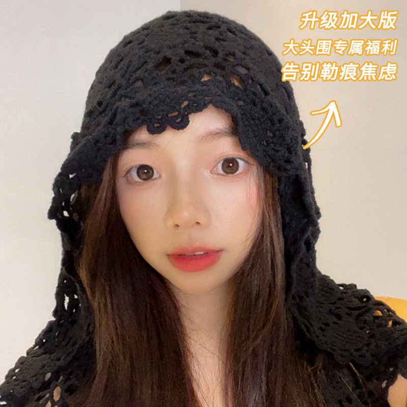 民族风手工编织包头帽女夏季新款镂空透气针织帽子披肩一体毛线帽|undefined