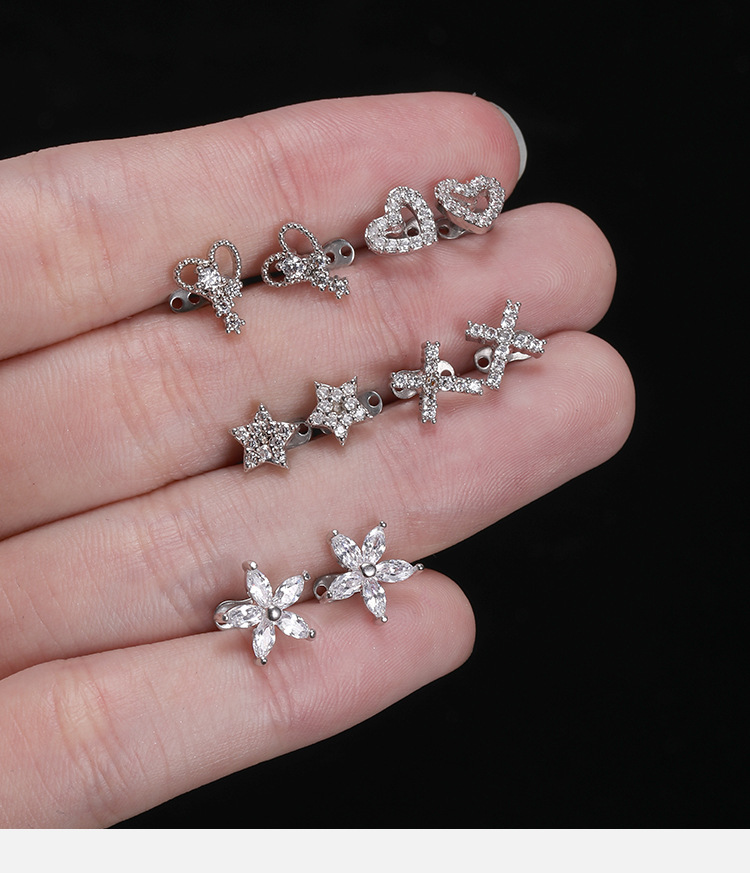 Geometric 316L Stainless Steel Dermal Anchor Piercing Jewelry with Cubic Zirconia - Exaggerated Buried Nail for Women detail image 8