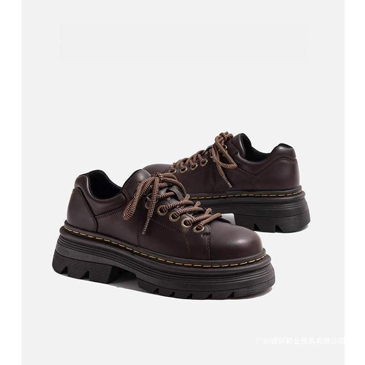 Lace-Up Small Leather Shoes for Women 2025 Spring and Autum New Thick-Soled Brown Retro Loafers British Style Casual Shoes