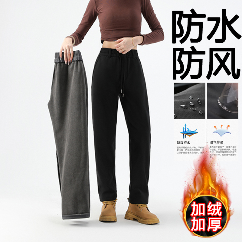 Women's Fleece-Lined Thickened Waterproof Windproof Cold-Resistant Ski Pants Softshell Thermal Winter Sports Pants