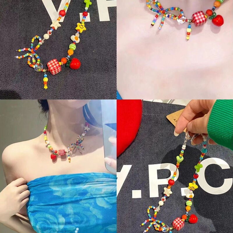 Summer Dopamine Colorful Apple Star Beaded Necklace Versatile Cute Style Light Luxury Summer Clavicle Chain Wholesale Summer Dopamine Colorful Apple Star Beaded Necklace Versatile Cute Style Light Luxury Summer Clavicle Chain Wholesale