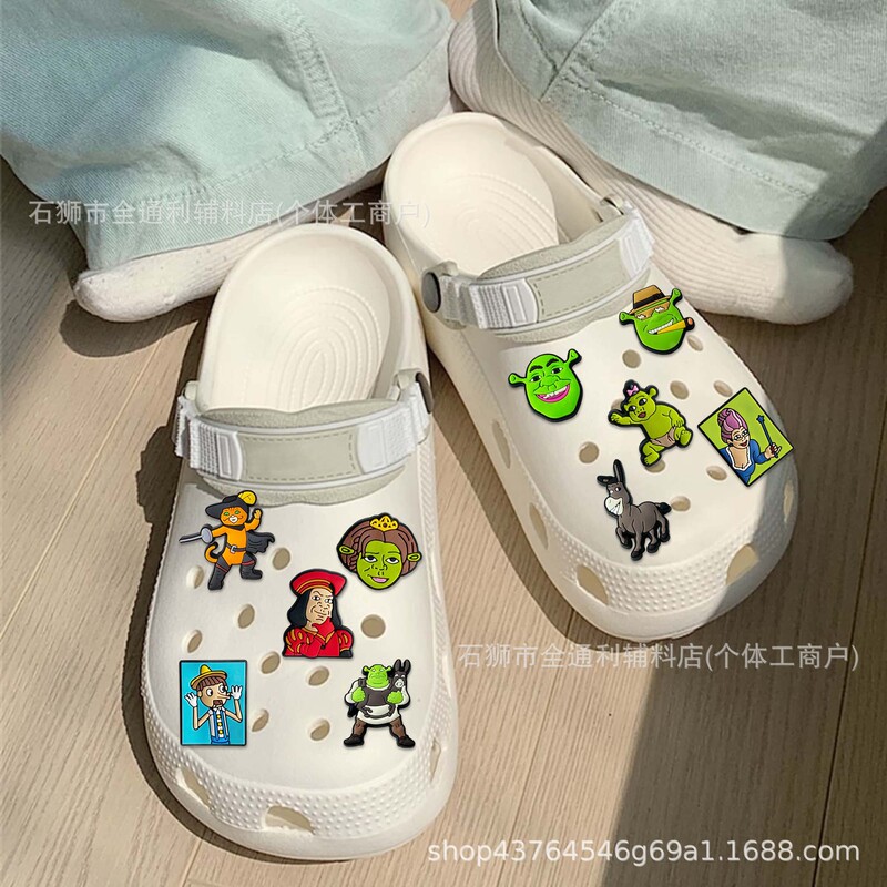 new shrek hole shoes shoes flower pvc shoe accessories diy shrek soft rubber detachable decorations cross border