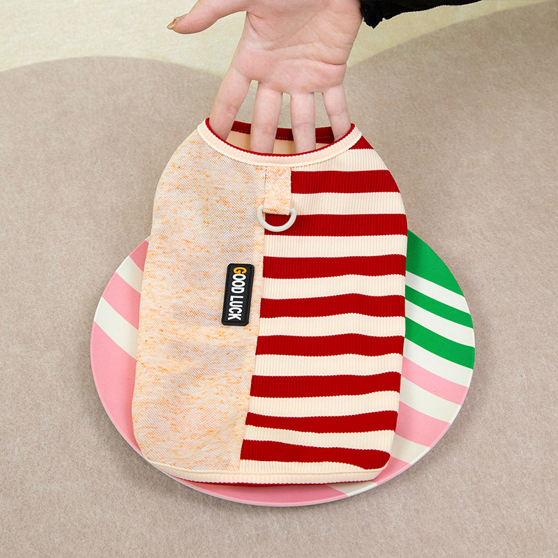 Primavera y verano perros delgados transpirables de color contraste chaleco a rayas de piano perros pequeños y medianos gatos peluche ropa de perro