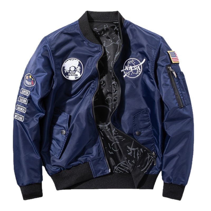 Transfronteriza AliExpress Otoño Nueva NASA Charretera bordada capa de doble cara uniforme de béisbol marca de moda chaqueta de piloto