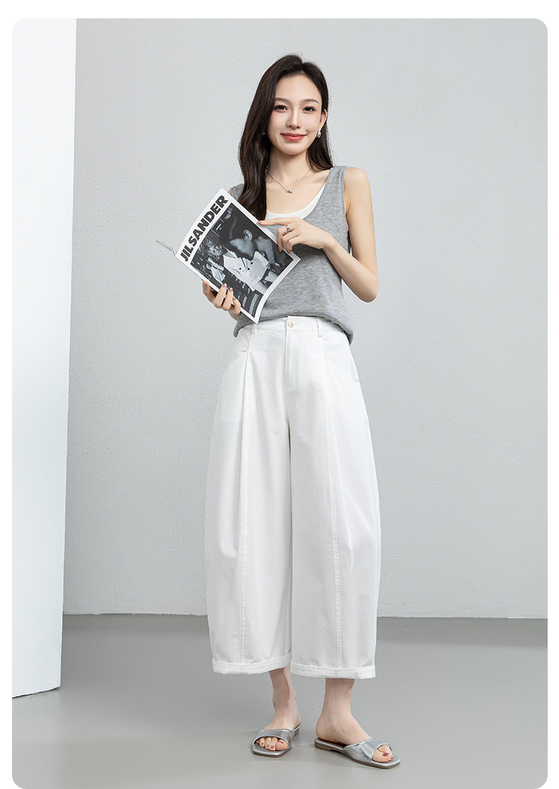 Quần culottes nữ ống rộng cạp cao dáng suông — màu trắng chi tiết 24