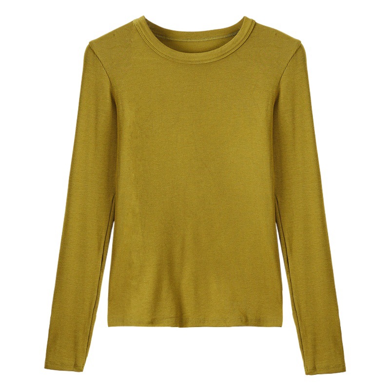 2024 Primavera, Otoño e Invierno negro modal cuello redondo que basa la camisa de las mujeres traje desgaste interior slim fit alto sentido nuevo manga larga