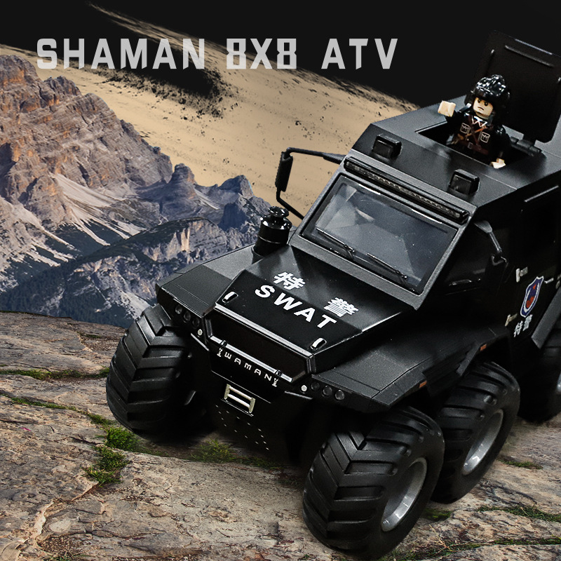 1:24 conquistador chamán 8X8 aleación modelo de coche tire hacia atrás sonido y luz off-road vehículo niño juguete Chenghai venta al por mayor