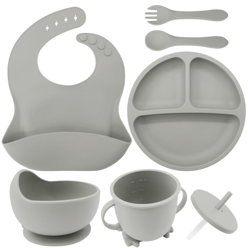 Juego de vajilla de silicona para niños, vajilla para alimentación maternoinfantil, plato de comida, tazón de comida, bebé aprende a comer, plato separado
