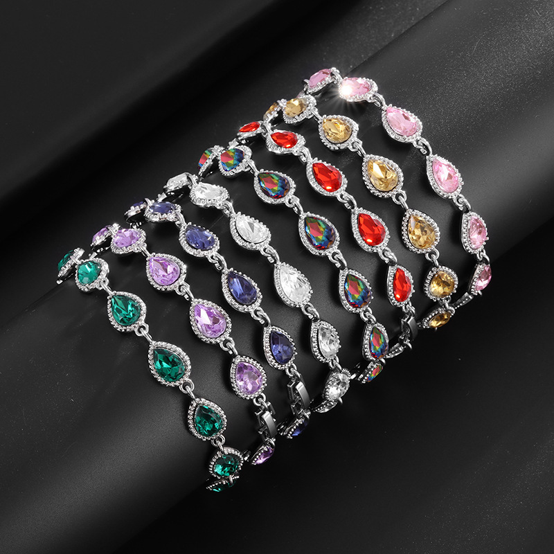 European and American Cross-Border Fashion Trends, Women's Simple Rainbow Gemstone-Encrusted Bracelets, Light Luxury Hand Jewelry Wholesale