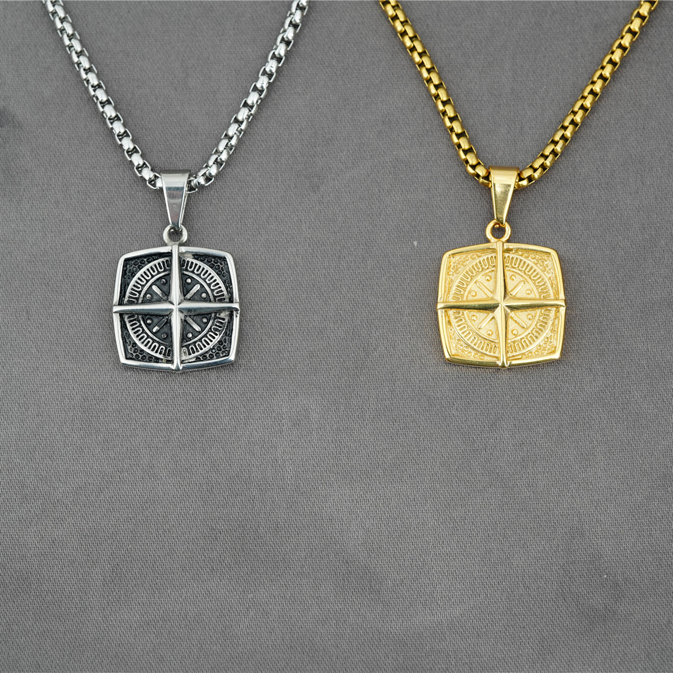 Square Compass Necklace For Men Titanium Steel Vintage Pendant_voghion.com
