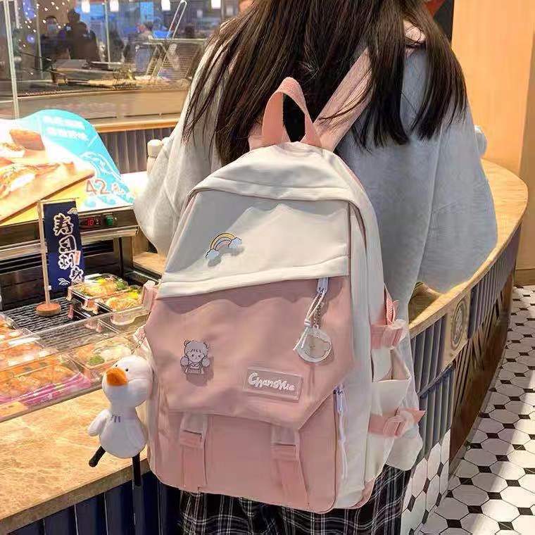 Colgante de alta apariencia mochila ins contraste de color de gran capacidad mujer estudiante de secundaria mochila de computadora nicho Harajuku estilo masculino