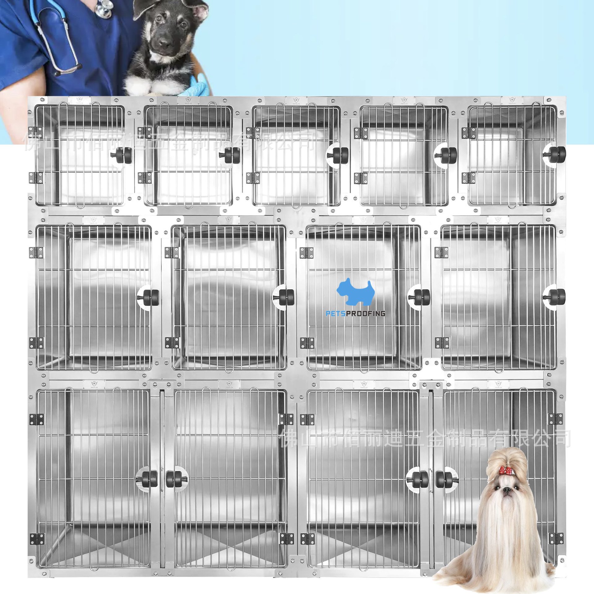 Fábrica de acero inoxidable venta directa jaula de perro comercio exterior para mascotas grandes y medianas jaula de acogida de acogida silenciosa