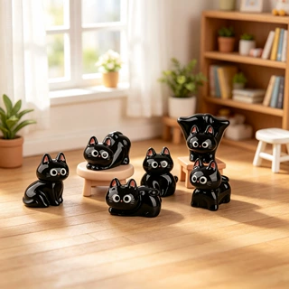 卡通立体小黑猫动物树脂萌粒diy创意钥匙扣饰品配件桌面车载摆件