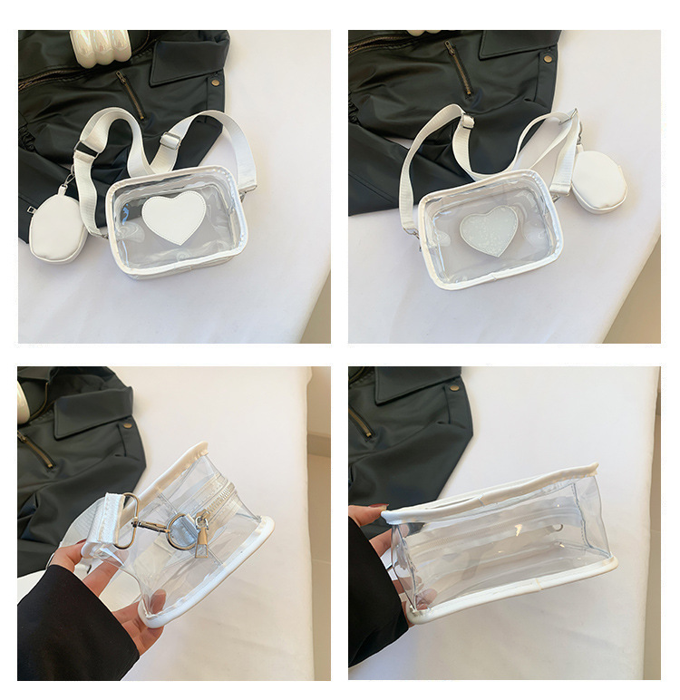 405g Weight Zipper Closure Type Single Shoulder Strap Strap Type Square Bag Bags Type Casual Occasion PVC Material Heart Shape Pattern Spring&Summer Season Women's Gender Streetwear Style Square Shape Women's PVC Heart Shape Streetwear Square Zipper Square Bag 2
