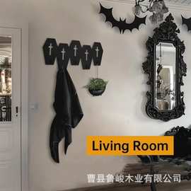 跨境木质棺材十字架造型挂衣架万圣节进门玄关衣帽挂钩墙壁置物架