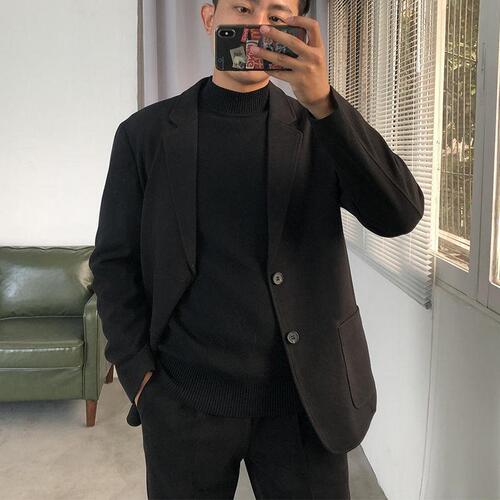 Thickened Autumn/Winter Wool Blazer Set for Men - Casual Outerwear Suit, Stylish Men's Top, Single Blazer, Korean Style, Short Length