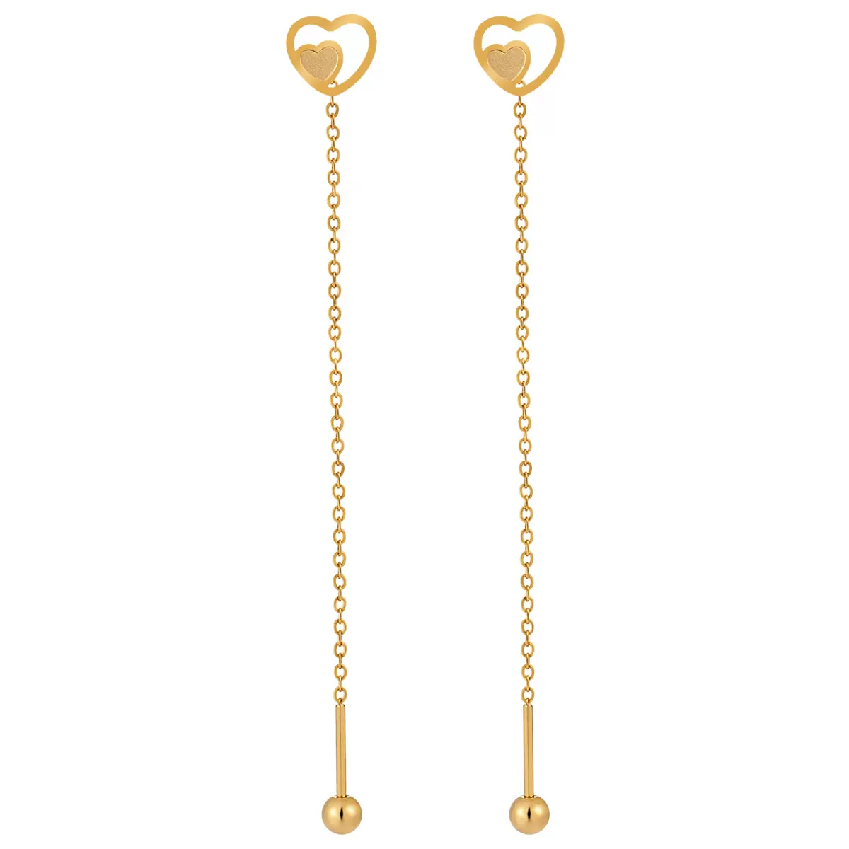 日韩小众设计感镂空心形双爱心长款流苏耳线简约气质个性钛钢耳饰