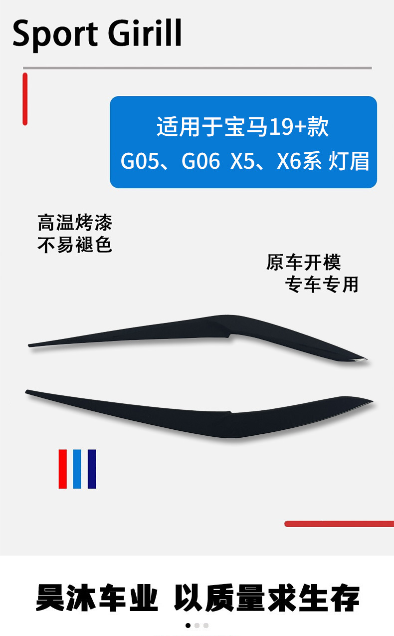 Suitable for BMW X5/X6 Series G05/G06 headlight eyebrow modification, upgraded to glossy black 19+ model, made of glossy black ABS material