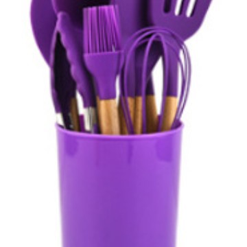 Juego de utensilios de cocina de silicona con mango de madera de haya, 12 piezas, espátula de cocina, cuchara de cocina, juego de utensilios de cocina antideslizantes