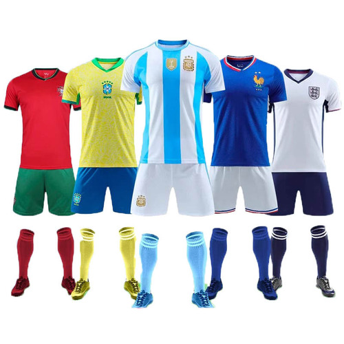 2425 Club Soccer Kit – Men's National Team Training Gear, Home Edition: Cristiano Ronaldo & Argentina Design, Kids' Quick-Dry Jersey