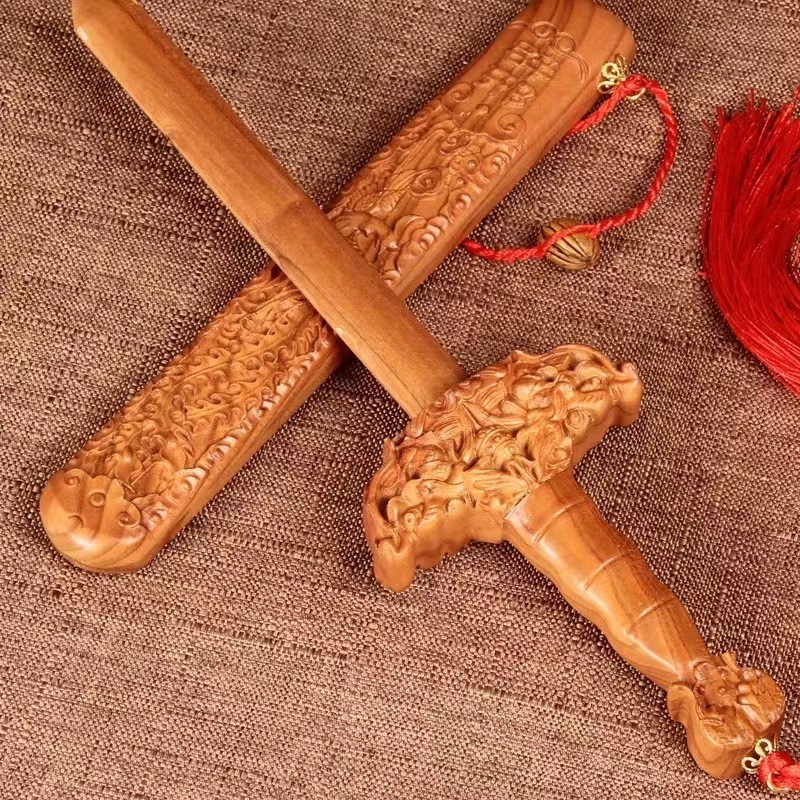 肥城桃木剑 桃木斧头 景区 地摊工艺品 桃木剑 雕刻木质桃木拐杖|undefined